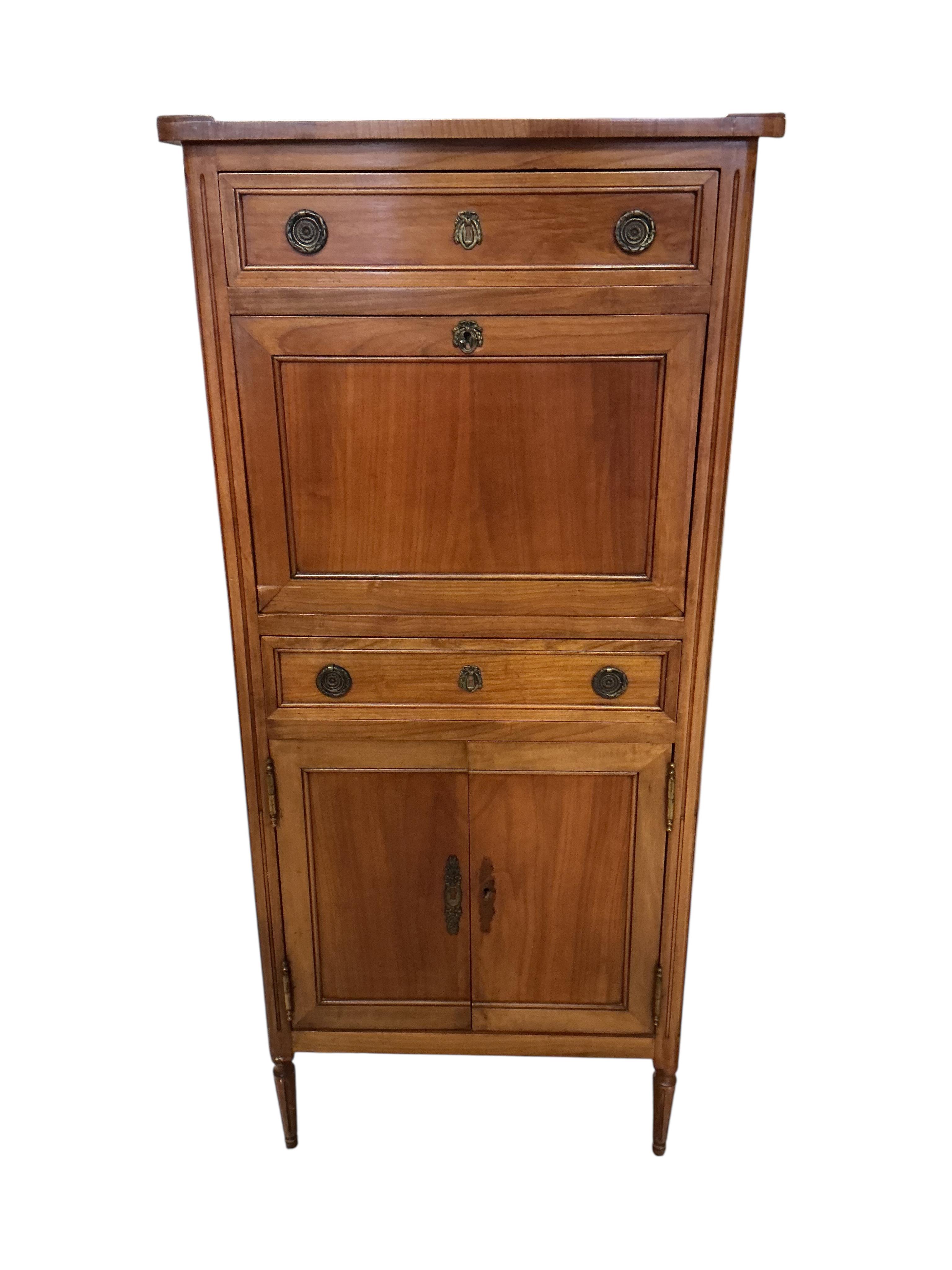 A small early 20th century French mahogany secretaire abattant, width 56cm, depth 36cm, height 25cm